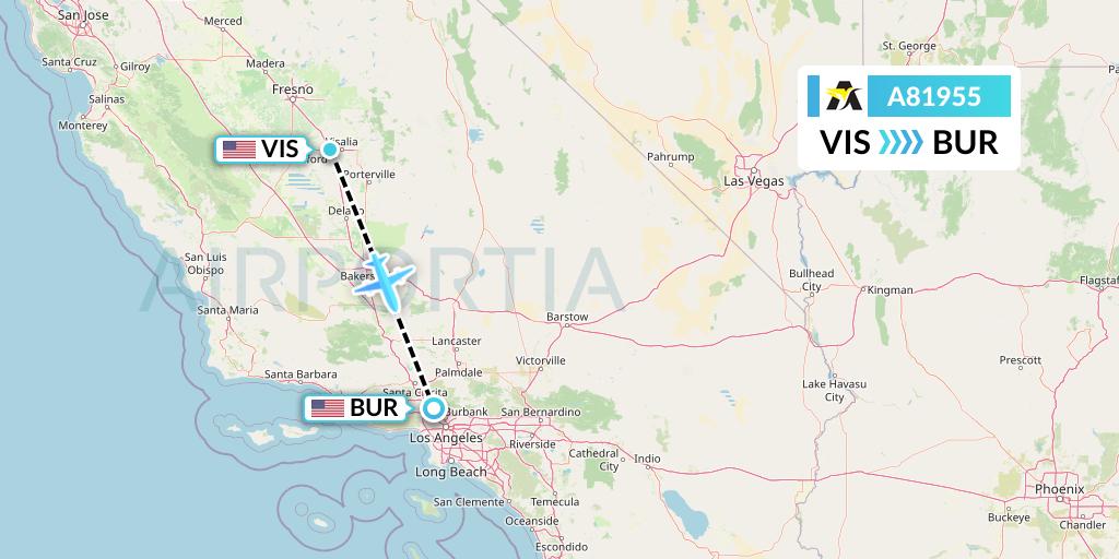 A81955 Aerolink Uganda Flight Map: Visalia to Burbank