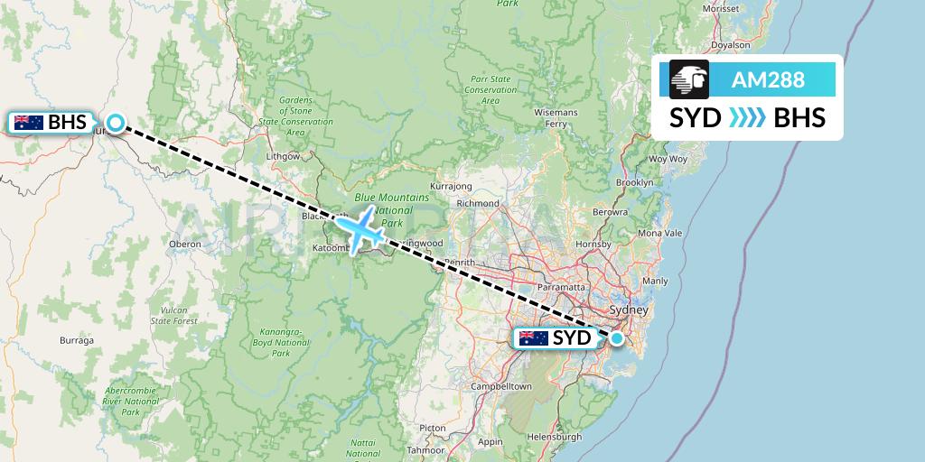 AM288 Aeromexico Flight Map: Sydney to Bathurst