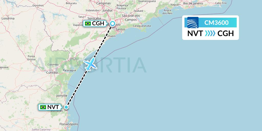 CM3600 Copa Airlines Flight Map: Navegantes to Sao Paulo