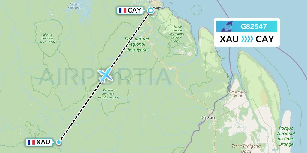 G82547 Go Air Flight Map: Saul to Cayenne
