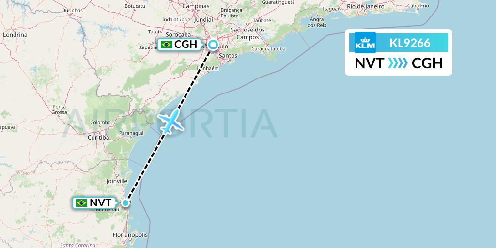 KL9266 KLM Flight Map: Navegantes to Sao Paulo
