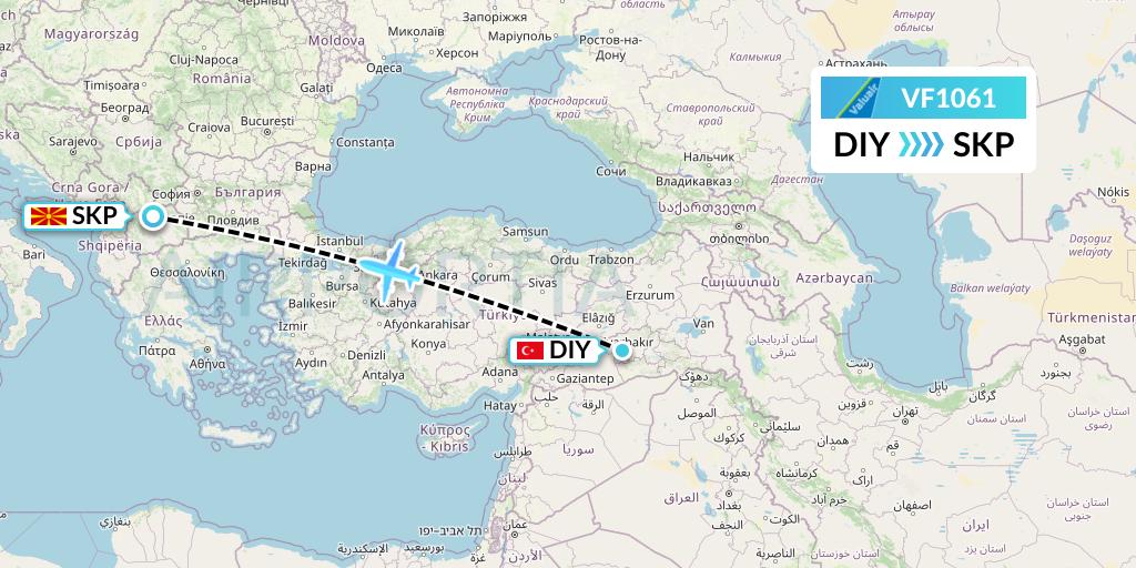 VF1061 ValuAir Flight Map: Diyarbakir to Skopje