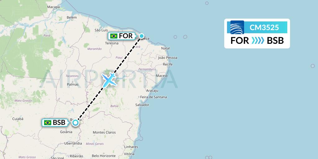CM3525 Copa Airlines Flight Map: Fortaleza to Brasilia
