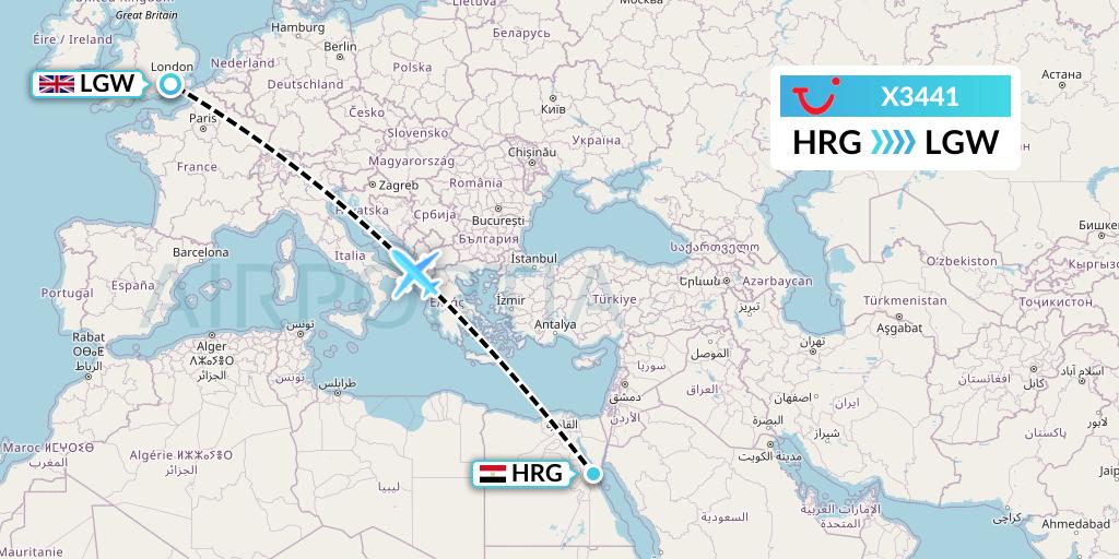 X3441 TUI fly Germany Flight Map: Hurghada to London