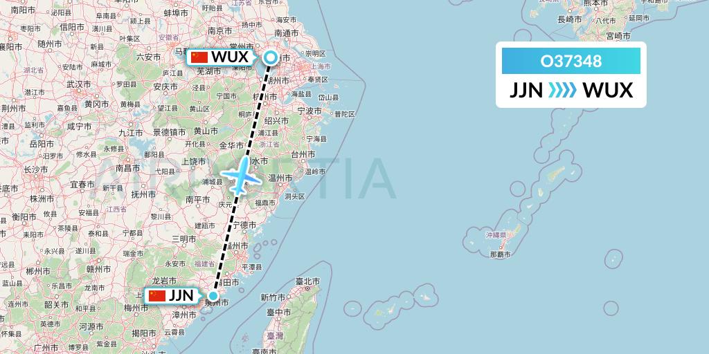 O37348 SF Airlines Flight Map: Jinjiang to Wuxi
