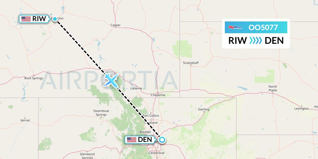 OO5077 SkyWest Airlines Flight Map: Riverton to Denver