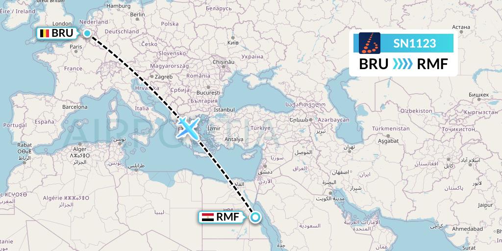 SN1123 Brussels Airlines Flight Map: Brussels to Marsa Alam