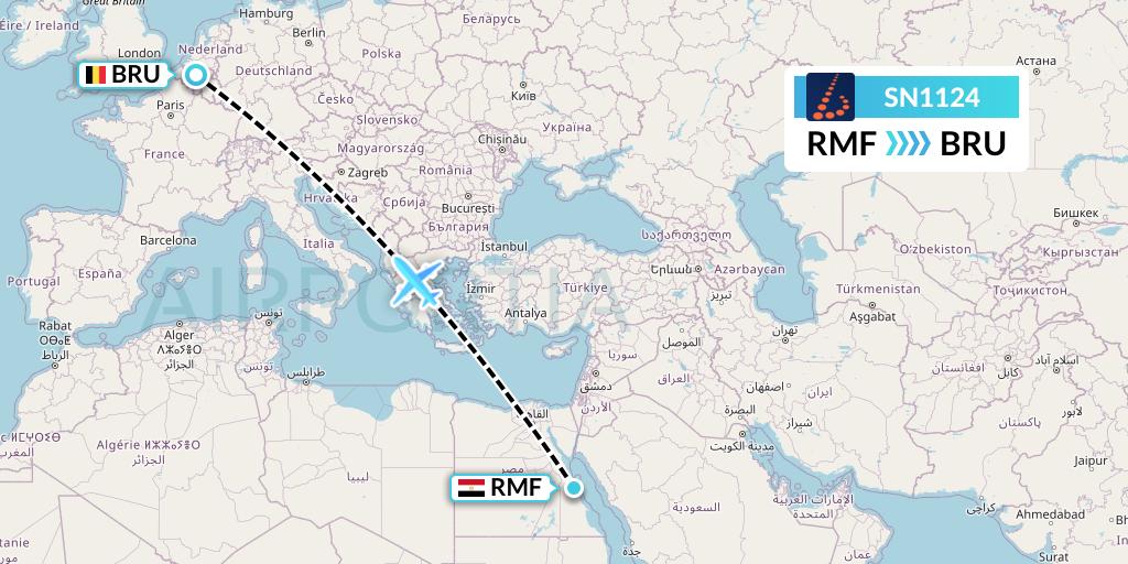 SN1124 Brussels Airlines Flight Map: Marsa Alam to Brussels