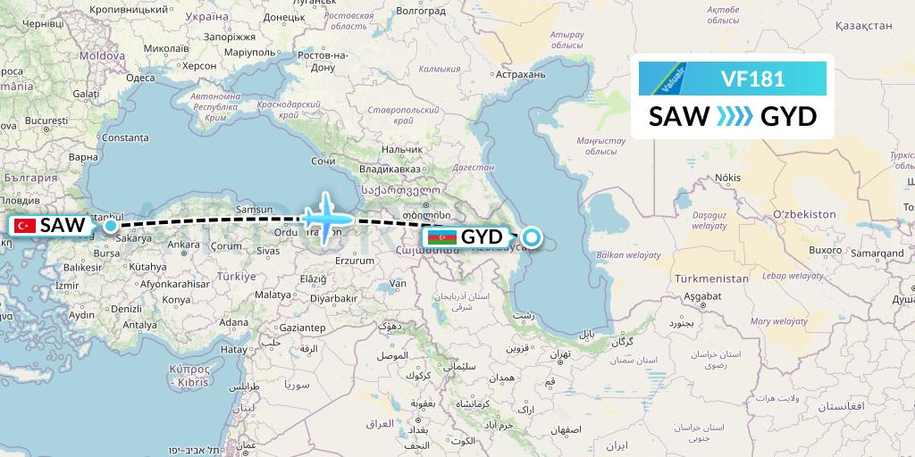 VF181 ValuAir Flight Map: Istanbul to Baku