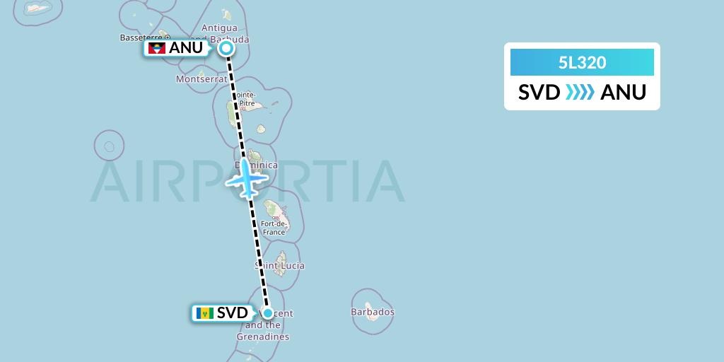 5L320 Fly Salone Airlines Limited Flight Map: Kingstown to Antigua