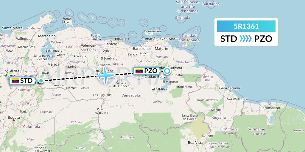 5R1361 Rutaca Airlines Flight Map: Santo Domingo to Puerto Ordaz