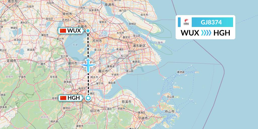 GJ8374 Loong Airlines Flight Map: Wuxi to Hangzhou