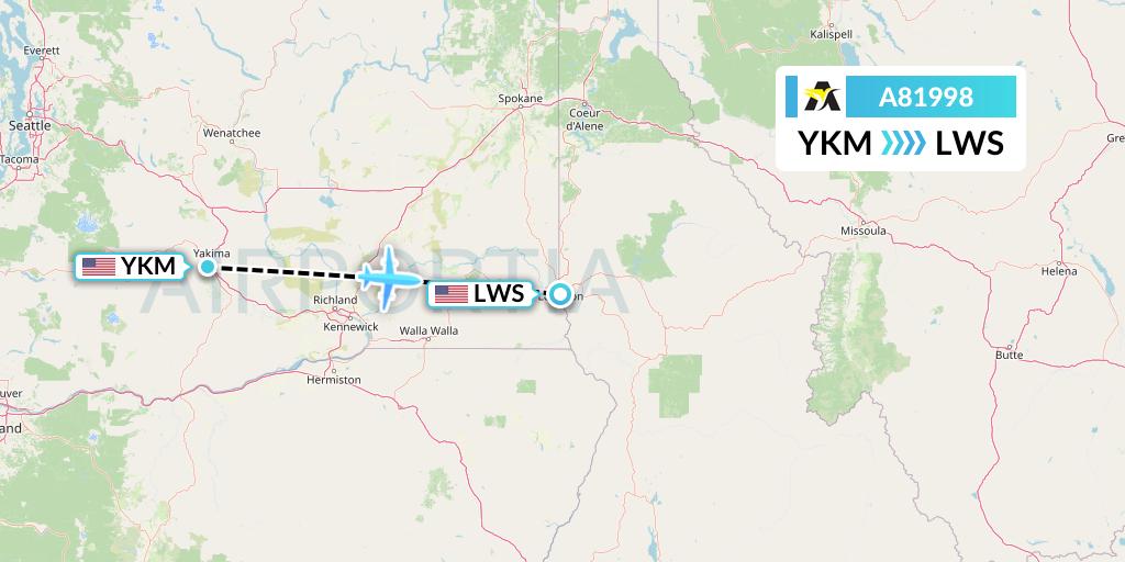 A81998 Aerolink Uganda Flight Map: Yakima to Lewiston