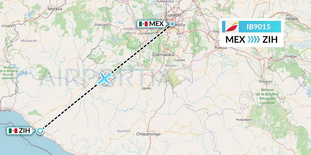 IB9015 Iberia Flight Map: Mexico City to Zihuatanejo