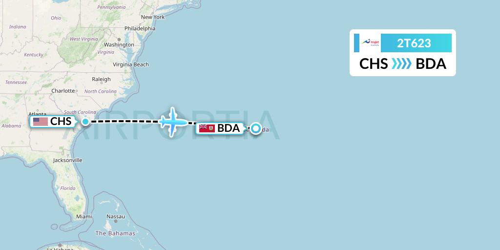 2T623 Trujet Flight Map: Charleston to Bermuda