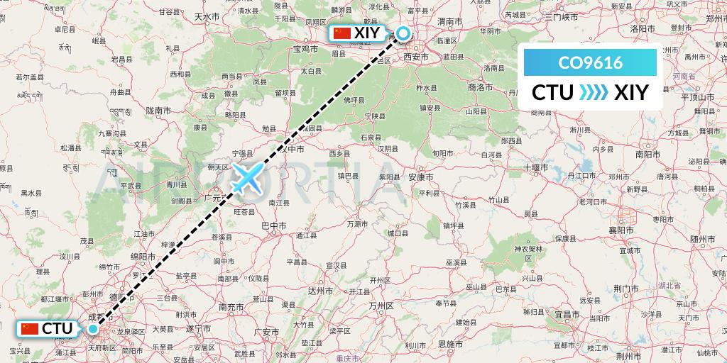 CO9616 North-Western Cargo International Airlines Flight Map: Chengdu to Xi'an