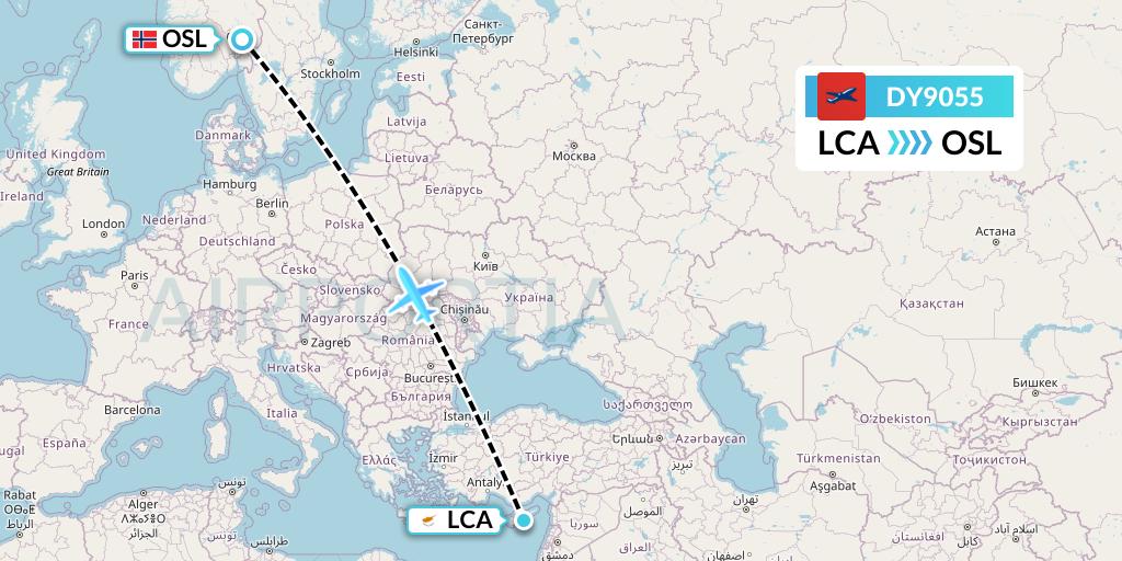 DY9055 Norwegian Flight Map: Larnaca to Oslo