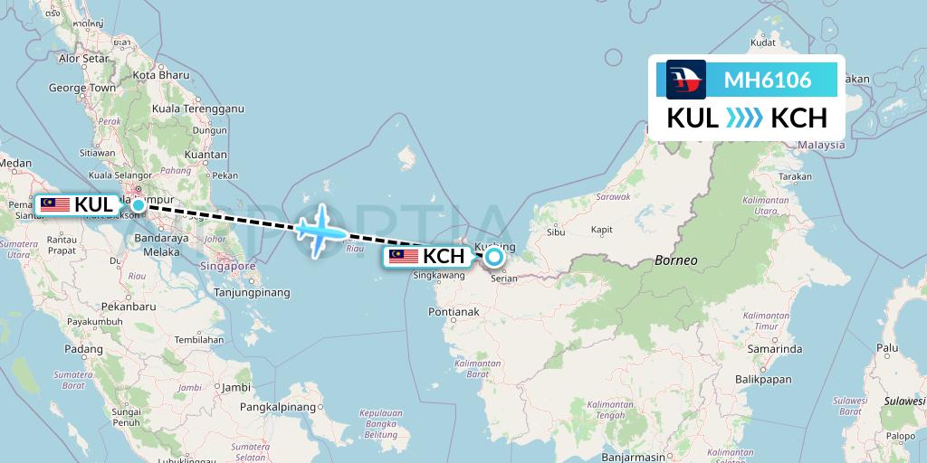 MH6106 Malaysia Airlines Flight Map: Kuala Lumpur to Kuching