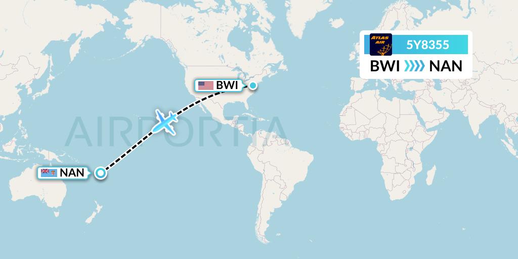 5Y8355 Atlas Air Flight Map: Baltimore to Nadi