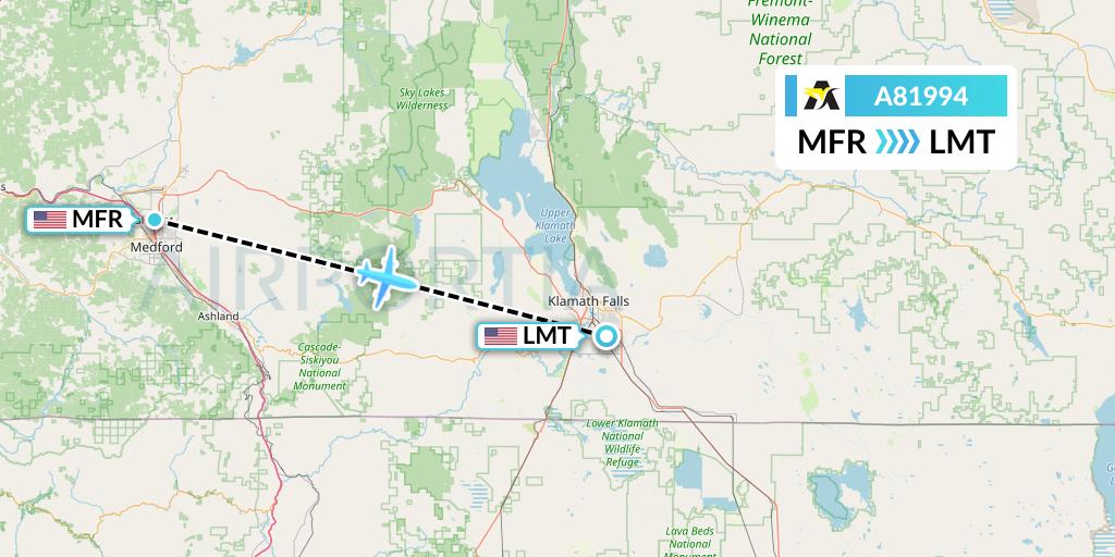 A81994 Aerolink Uganda Flight Map: Medford to Klamath Falls