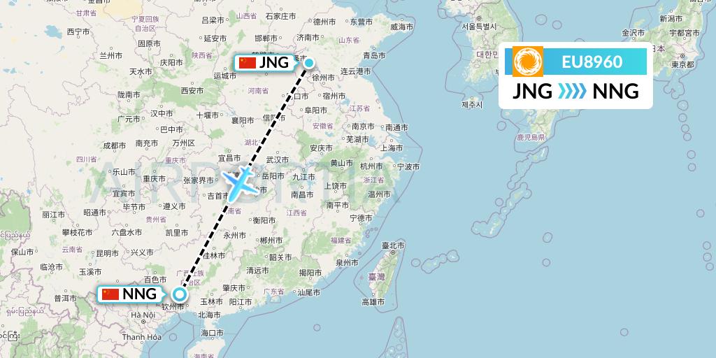 EU8960 Chengdu Airlines Flight Map: Jining to Nanning