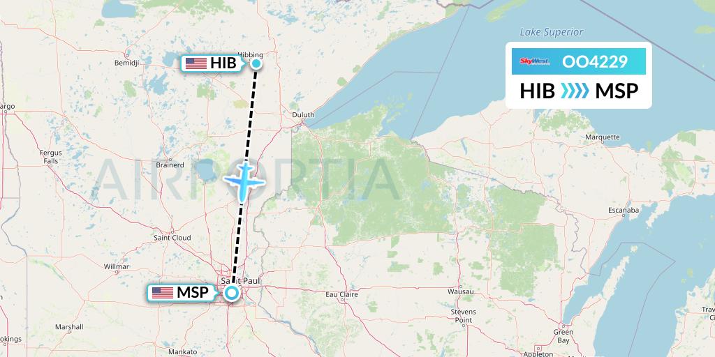 OO4229 SkyWest Airlines Flight Map: Hibbing to Minneapolis