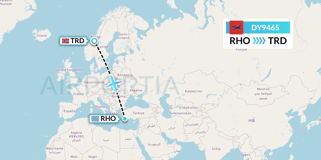 DY9465 Norwegian Flight Map: Rhodes to Trondheim