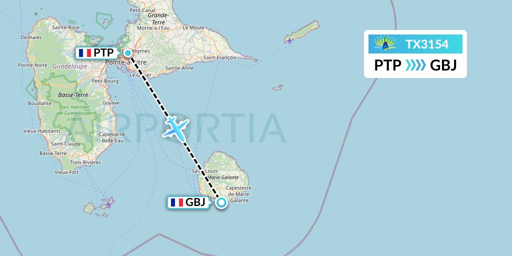 TX3154 Air Caraibes Flight Map: Pointe-a-Pitre to Grand Bourg