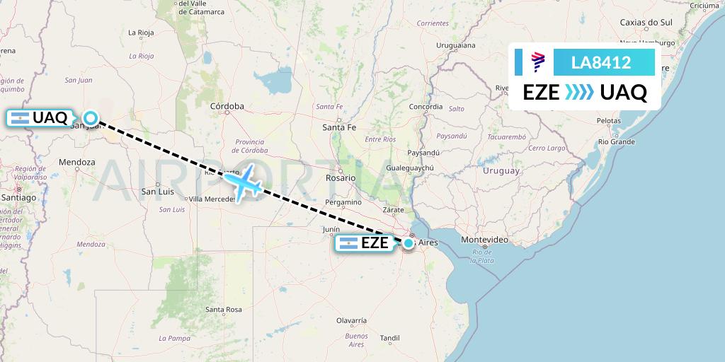 LA8412 LAN Airlines Flight Map: Buenos Aires to San Juan