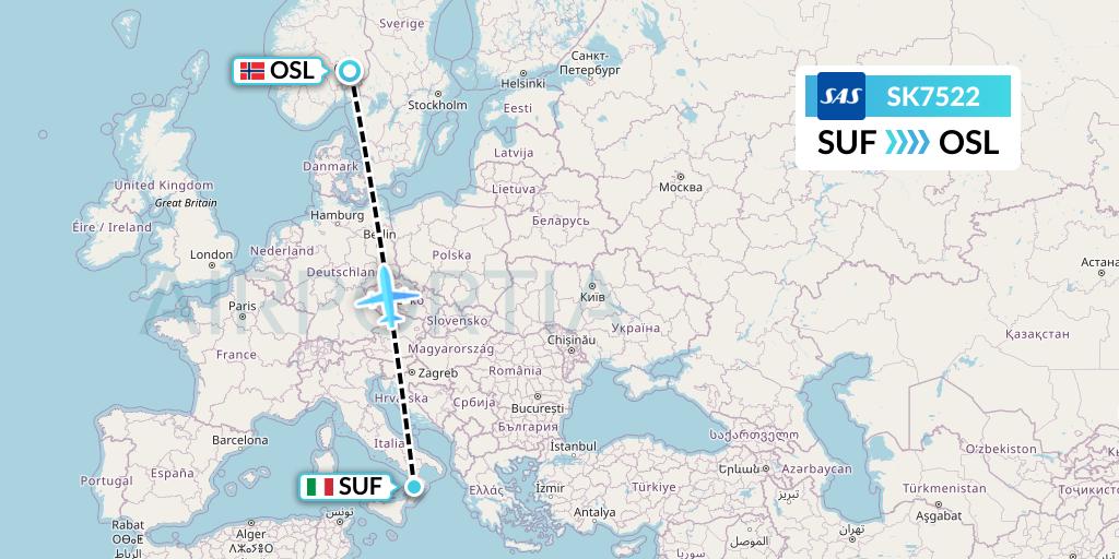 SK7522 SAS Flight Map: Lamezia Terme to Oslo