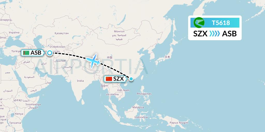 T5618 Turkmenistan Airlines Flight Map: Shenzhen to Ashgabat
