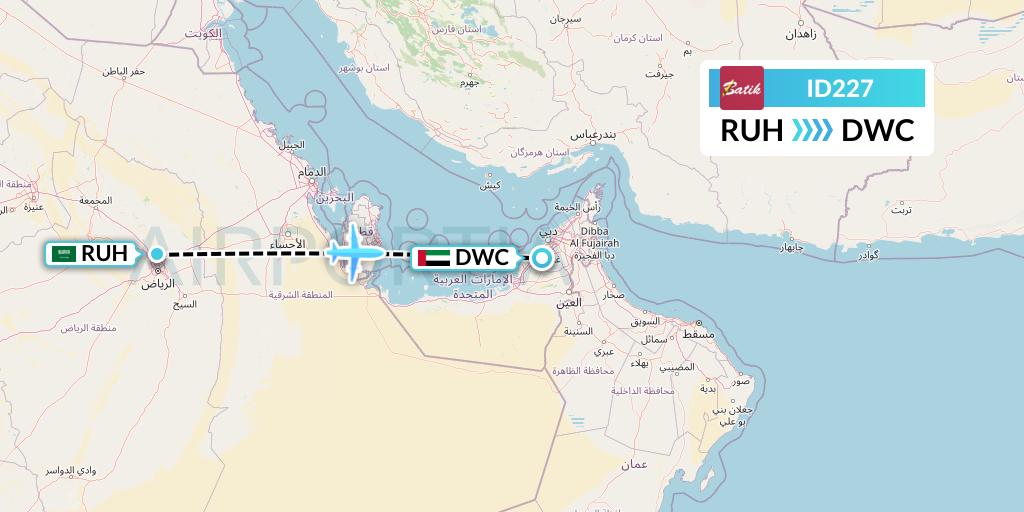 ID227 Batik Air Flight Map: Riyadh to Dubai