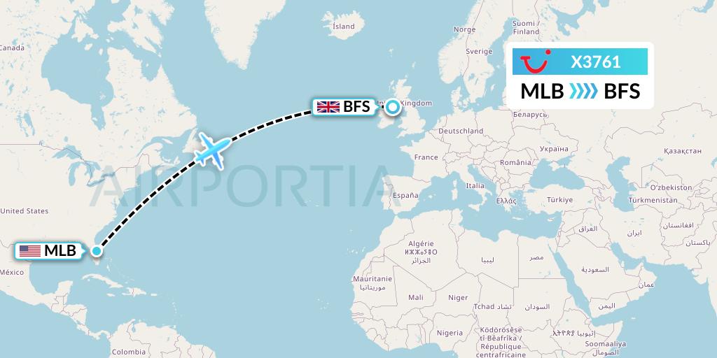 X3761 TUI fly Germany Flight Map: Melbourne to Belfast