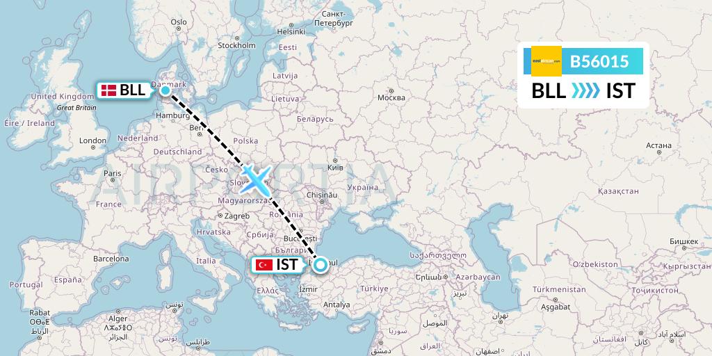B56015 Fly SAX Flight Map: Billund to Istanbul