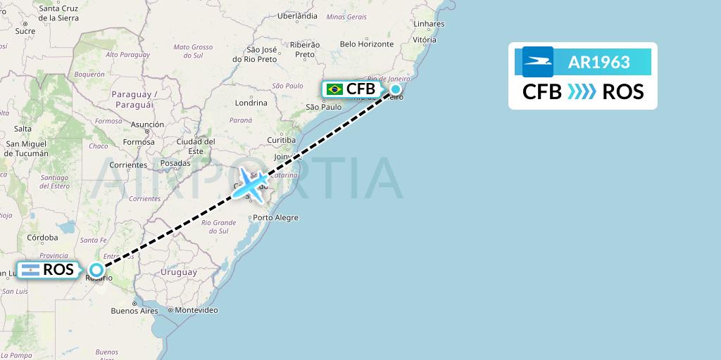 AR1963 Aerolineas Argentinas Flight Map: Cabo Frio to Rosario