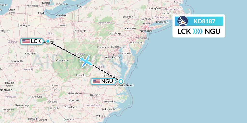 KD8187 KalStar Aviation Flight Map: Columbus to Norfolk