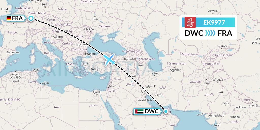 EK9977 Emirates Flight Map: Dubai to Frankfurt