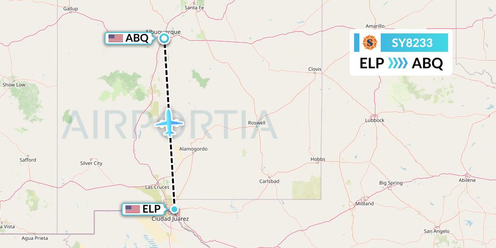 SY8233 Sun Country Airlines Flight Map: El Paso to Albuquerque