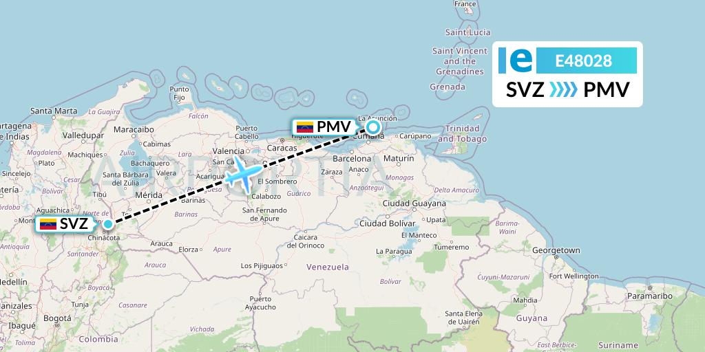 E48028 Estelar Latinoamerica C.A. Flight Map: Venezuela to Porlamar