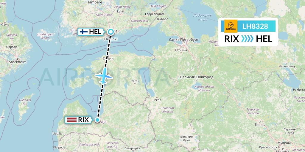 LH8328 Lufthansa Flight Map: Riga to Helsinki