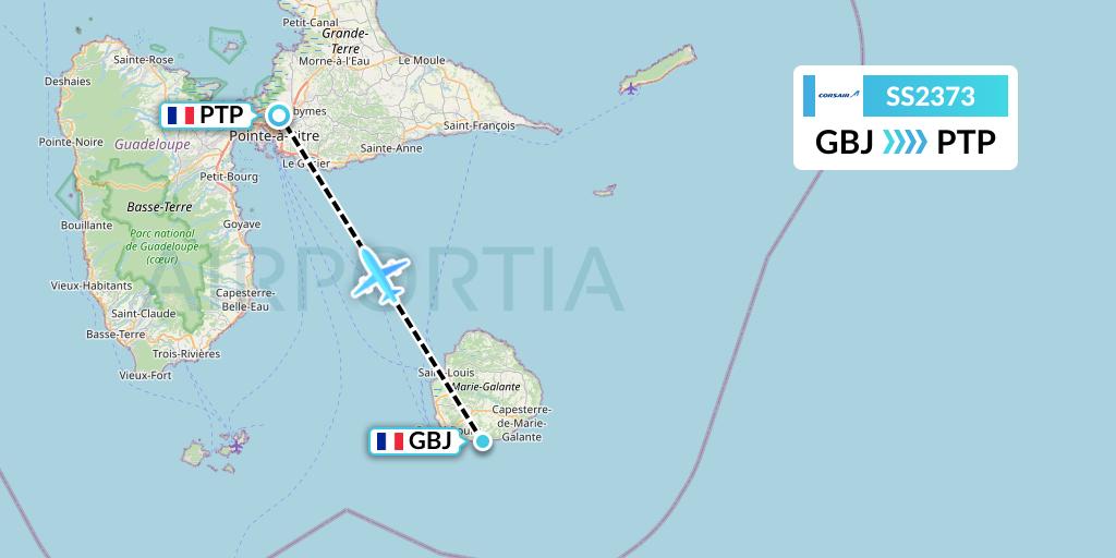 SS2373 Corsair Flight Map: Grand Bourg to Pointe-a-Pitre