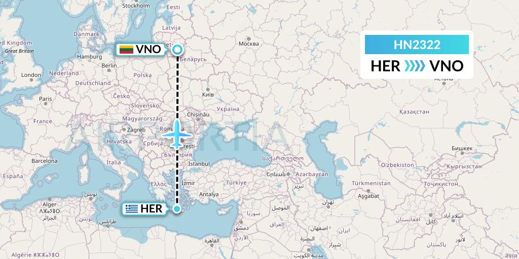 HN2322 Uab Heston Airlines Jsc Heston Airl Flight Map: Heraklion to Vilnius