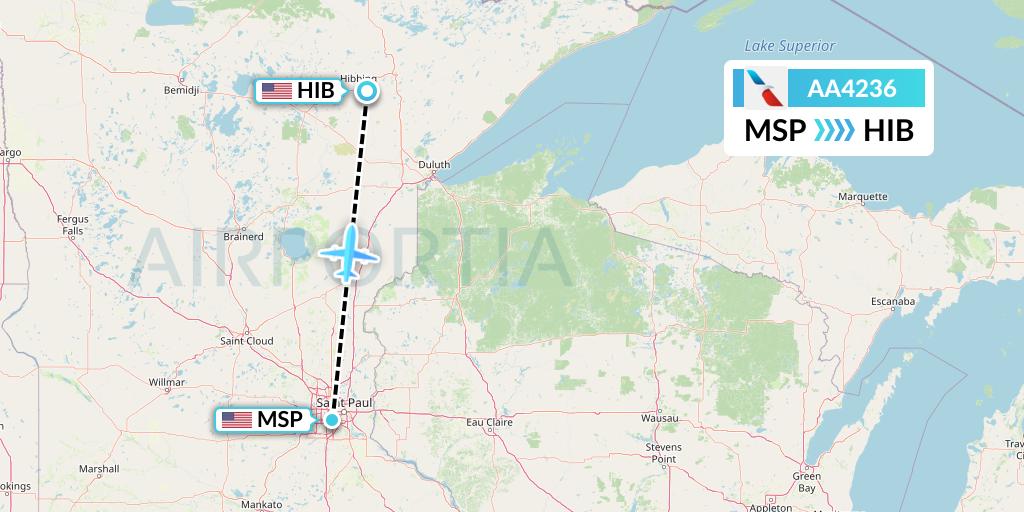AA4236 American Airlines Flight Map: Minneapolis to Hibbing