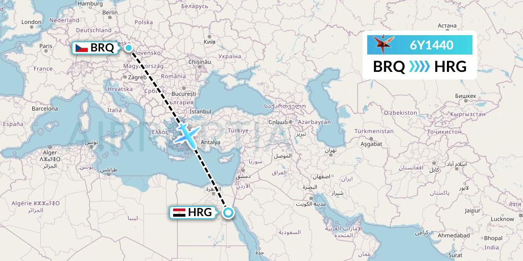 6Y1440 SmartLynx Flight Map: Brno to Hurghada