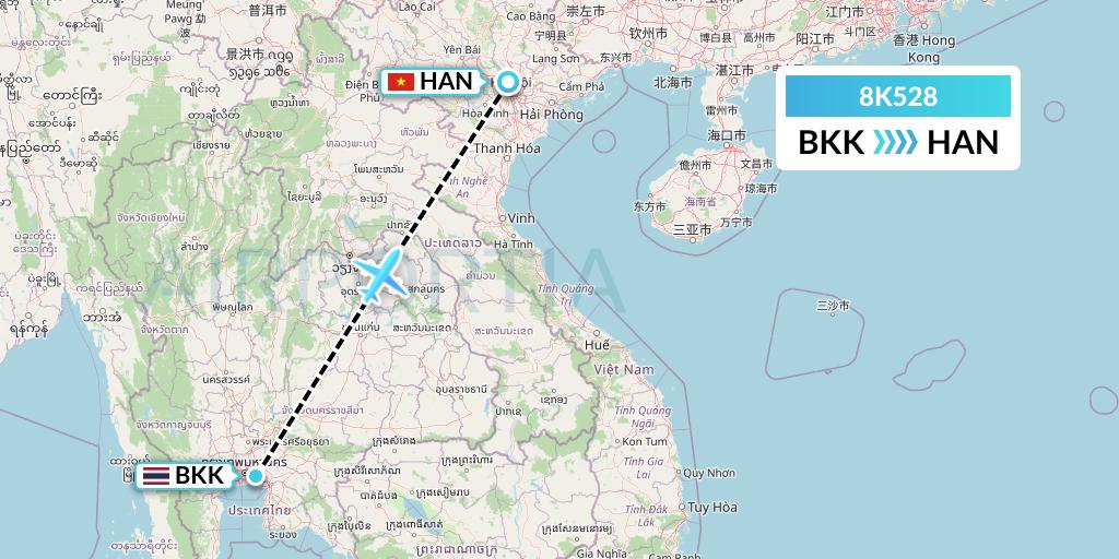 8K528 K-Mile Air Flight Map: Bangkok to Hanoi