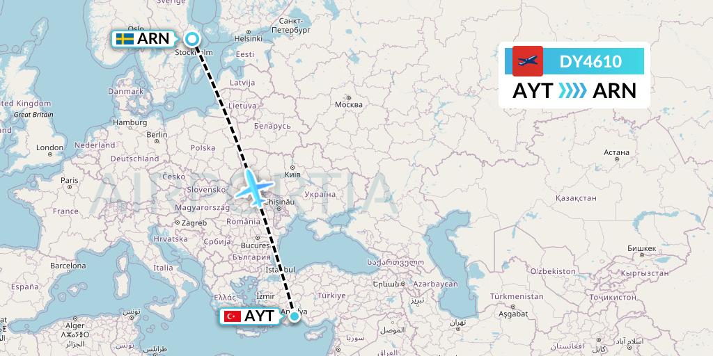 DY4610 Norwegian Flight Map: Antalya to Stockholm