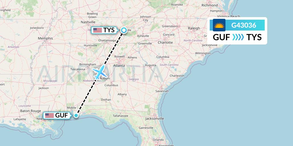 G43036 Allegiant Air Flight Map: Gulf Shores to Knoxville