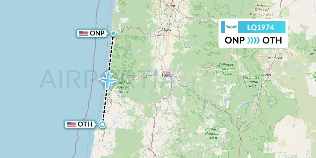 LQ1974 Lanmei Airlines Flight Map: Newport to North Bend