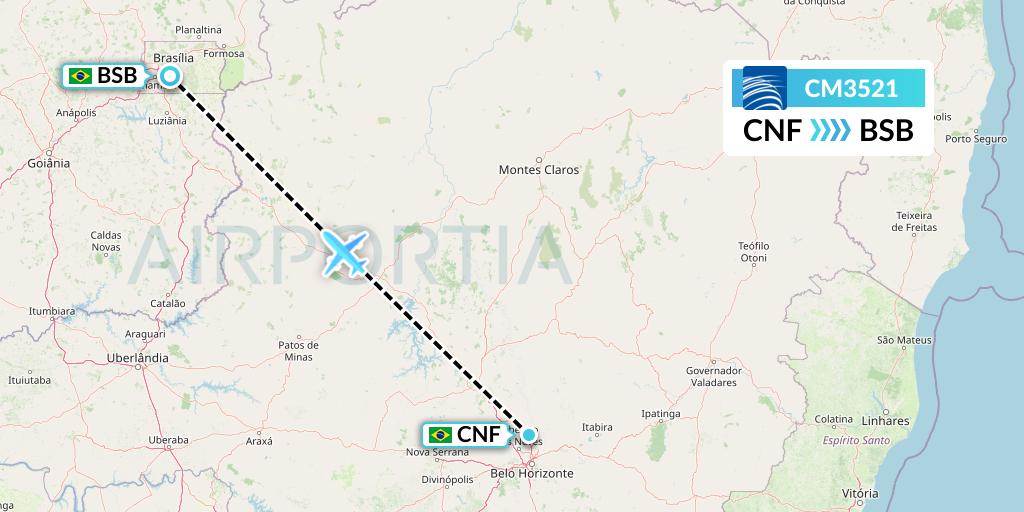 CM3521 Flight Status Copa Airlines: Belo Horizonte to Brasilia (CMP3521)