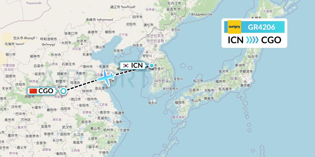 GR4206 Aurigny Air Services Flight Map: Seoul to Zhengzhou